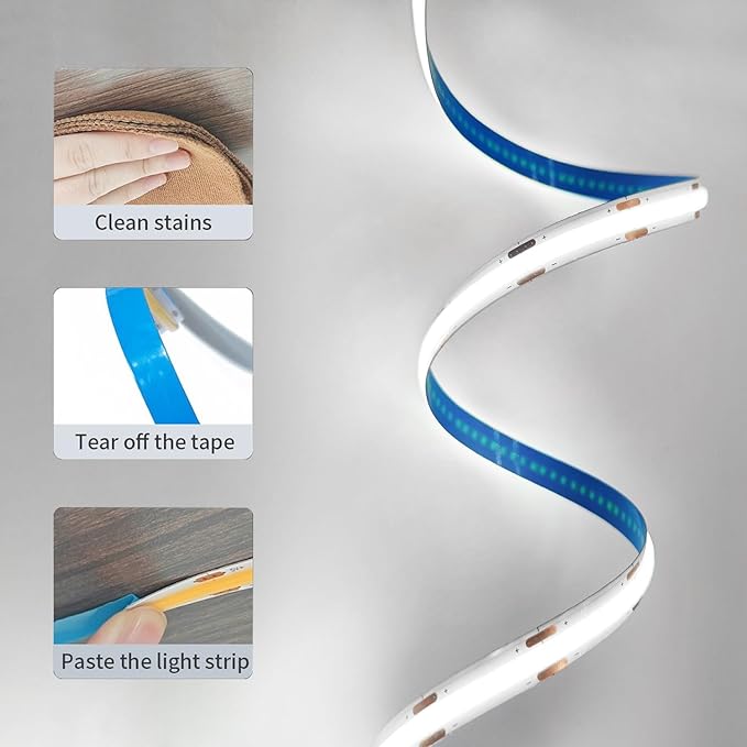 ZSLAIFU 5V LED Strip Lights, White USB LED Light Strip, 6.56FT Dimmable Cob LED Strip Light, High Brightness Short LED Strip for Display Cabinet, Living Room, TV Lights
