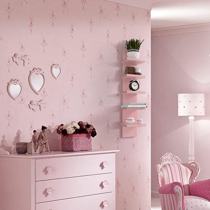 Homaterial 5 Tier Wall Shelf Unit, Decorative Wall Mount Vertical Shelving,Modern Column Floating Shelves for Bedrooms, Living Rooms 5.5" x 7.2" x 31"(Pink)