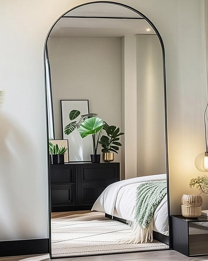 NEARBYSD Arched Full Length Mirror 81"x41" Full Body Floor Mirror Standing Hanging or Leaning Wall, Arch Wall Mirror with Stand Aluminum Alloy Frame for Bedroom Cloakroom Black
