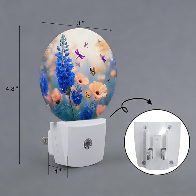 Blue Flower Butterfly Dragonfly Night Light Plug-in Sleep Lamp Led Dusk to Dawn Night Light for Bedroom