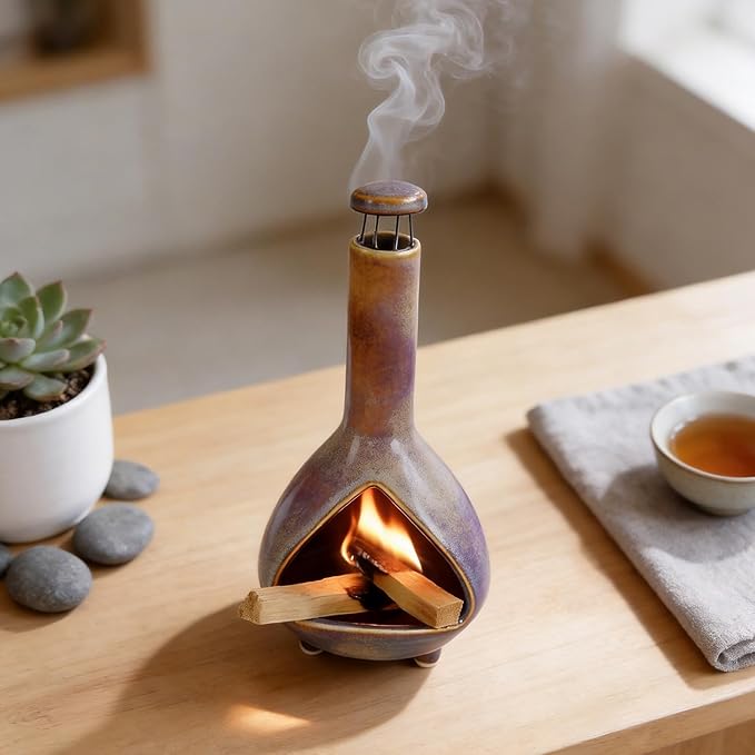 MOUGIGI Ceramic Palo Santo Holder - High Temperature 1200°C Mini Chiminea for Sage, Incense & Palo Santo Sticks - Elegant Gradient Glaze Design for Energy Cleansing, Yoga, Meditation & Aromatherapy