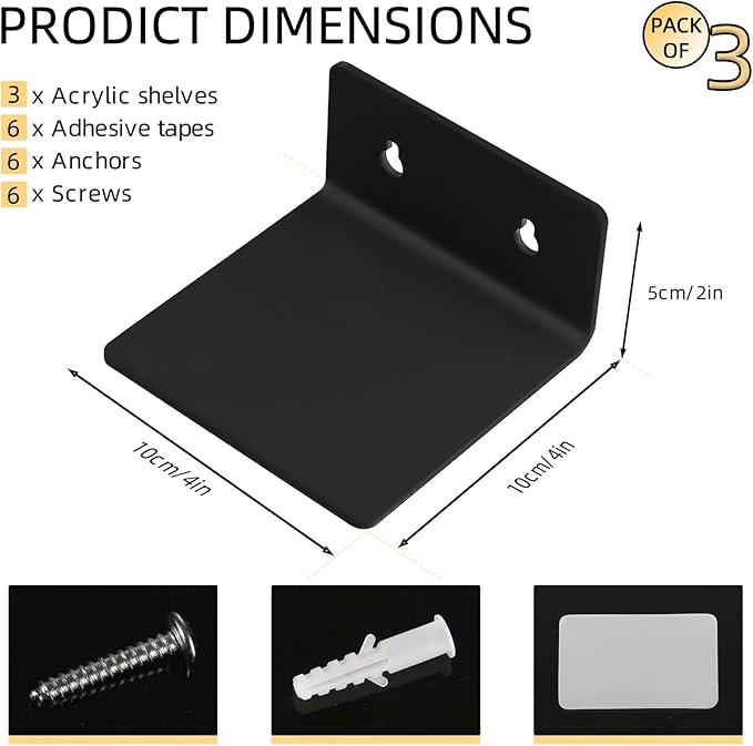 Acrylic Wall Shelves,Clear 4 inch Floating Shelves for Display,Ledges Pop Figures,Plant,Tiny Wall Mounted Transparent Shelf Small Invisible Shelves with Adhesive for Bedroom Living Room Decoration