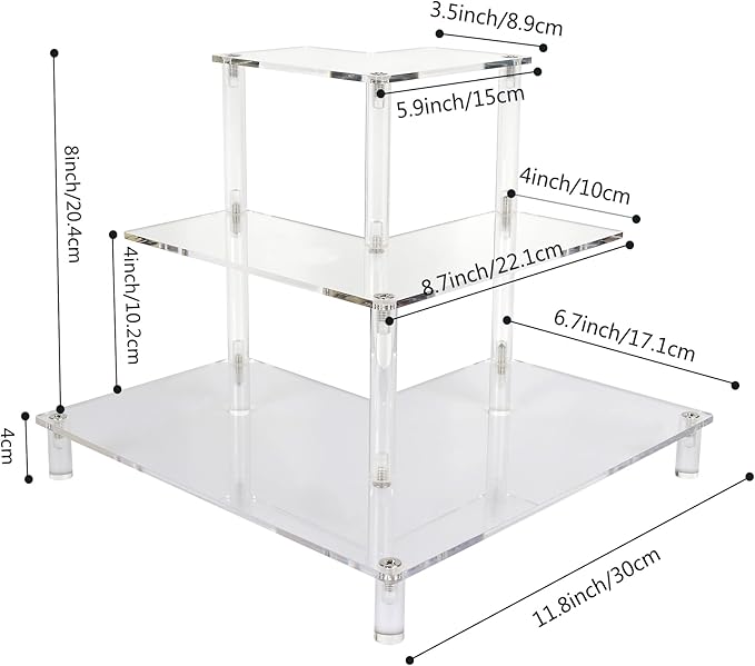 ELEGANTLIFE Acrylic Display Riser Stand – 3 Tier Clear Shelf for Funko POP, Amiibo, Figures, Collectibles, Cupcakes, Perfume, Skincare Organizer