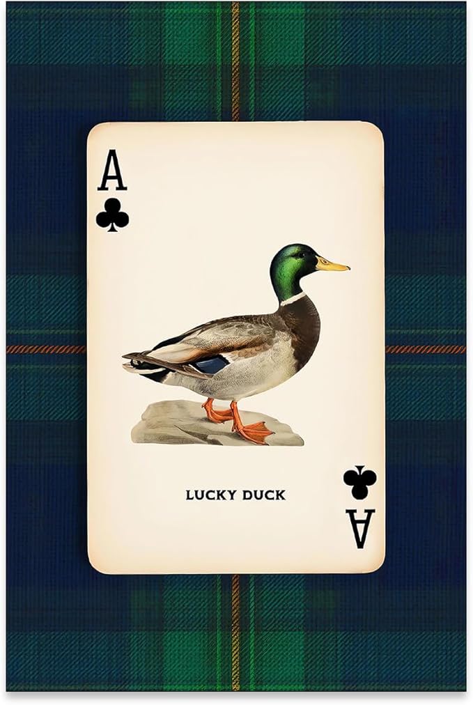 WIUHIO Mallard Duck Playing Card Wall Art Country Lucky Duck Animal Canvas Poster Nature Rustic Farmhouse Hunting Prints Vintage Wildlife Wall Decor 16X24 inch Unframed