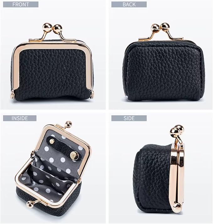 Genuine Leather Mini Jewelry Box for Women, Square Coin Purse with Kiss Lock, Jewelry Organizer Travel Case (Small, Aqua Blue)