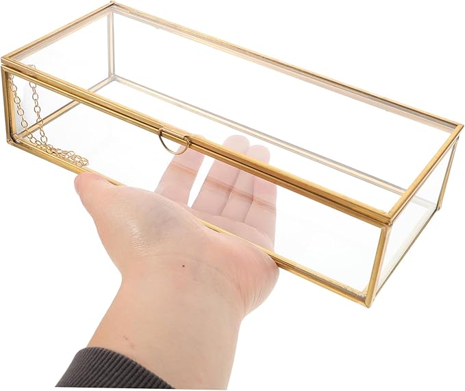 Glass Vintage Jewelry Box Rectangle Trinket Holder Makeup Storage Decorative Organizer