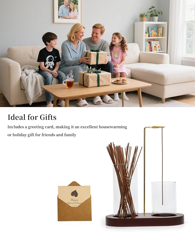 Glass Incense Holder for Sticks, Hang Upside Down Incense Burner with Storage & Ash Catcher, Anti-Ash 2 in 1, Comes with Brush & Greeting Card, Meditation Yoga Home Decor Gift