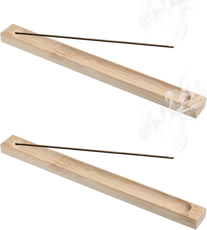 2Pcs Wooden Incense Holder for Sticks, Wood Incense Stick Holder with Ash Collector Catcher Adjustable Angle Stick Burner, 9.1 Inches