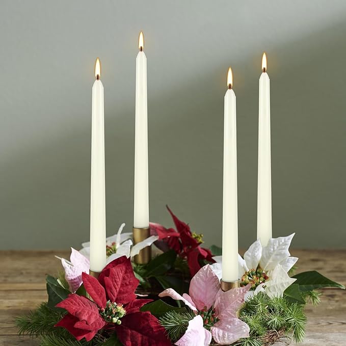 Howemon 8 Pack Ivory Taper Candles 10 Inch Tall 3/4 Inch Thick Burn 8 Hours
