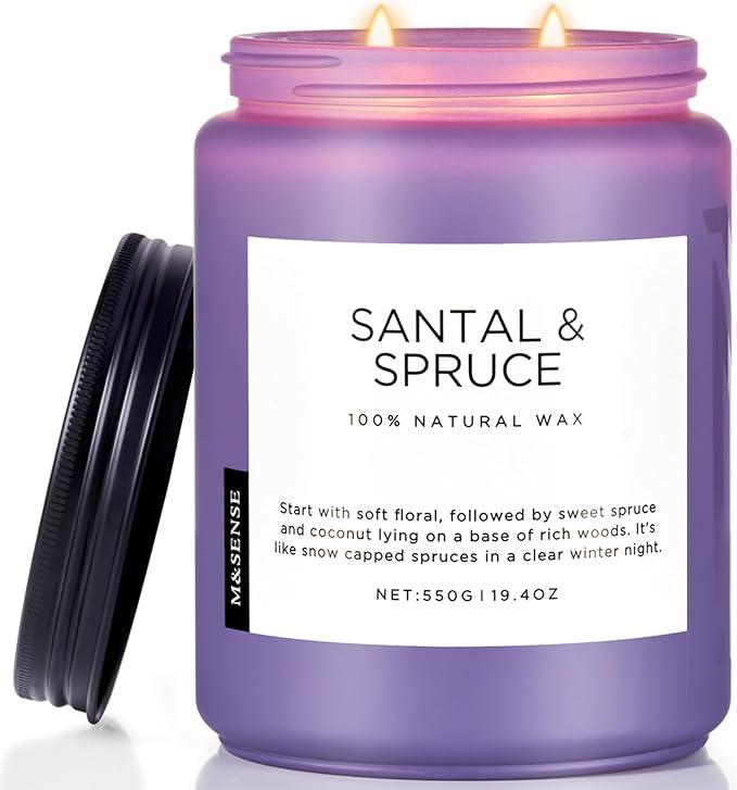 M&SENSE Sandalwood Spruce Scented Candles for Home,19.4oz 110 Hour Slow Burning Aromatherapy Candle for Stress Relief Meditation Relaxing SPA Large Candle Gifts for Mother's Day