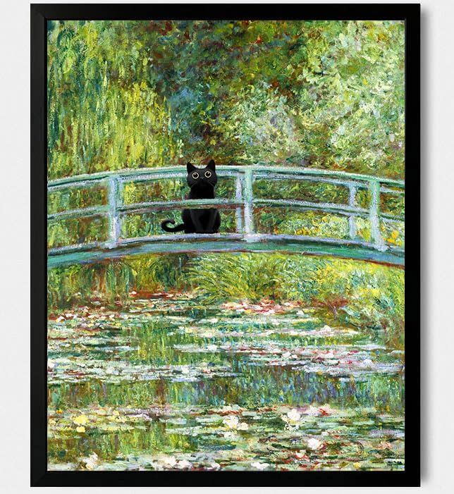 Hamduker Aesthetic Cat Poster Monet Prints Vintage Posters Canvas Wall Art Funny Water Lilies Cat Posters Decor for Bedroom Bathroom Living Room (Size: 16''x20''x1pcs)