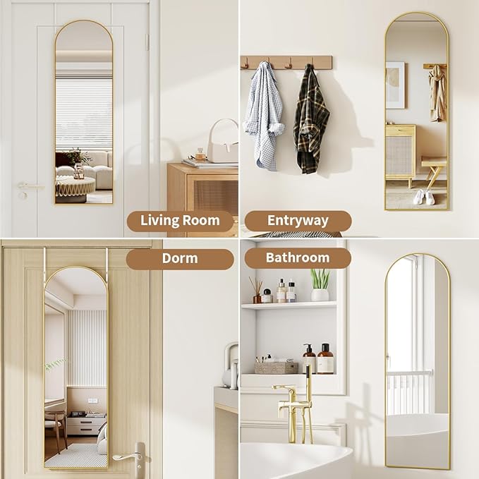 Over The Door Full Length Mirror, 48"x14" Arched Mirror for Bedroom, Living Room, Entryway, Dorm - Gold