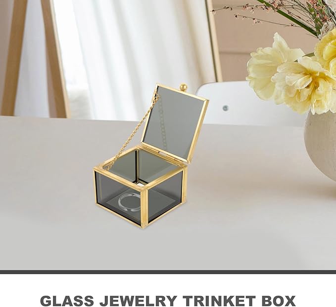 Alipis Square Glass Jewelry Organizer Makeup Storage Travel Jewelry Box Decorative Box Home Supplies