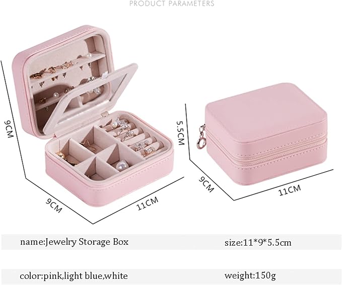 Earrings Ring Jewelry Box Useful Makeup Organizer with Zipper Travel Portable Jewelry Storage Case 1Pcs (Color : Light Blue style1)