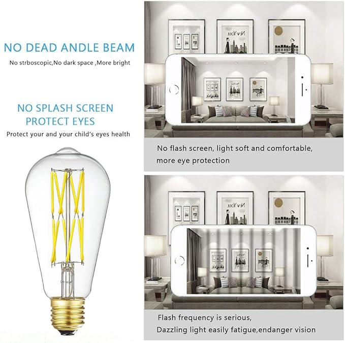 Leools Dimmable Edison LED Bulb 10W,Equivalent 100Watt, Antique Style ST64 LED Filament Bulbs,Neutral White 4000K, 1200LM, E26 Base Lamp for Restaurant,Home,Reading Room, 4 Pack.