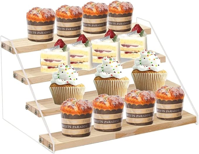 2/3/4 Layer Clear Acrylic Wooden Storage Rack Ladder Dessert Cake Display Rack Jewelry Display Stand Makeup Organizer (4 Layer 21.5x16x20.5cm)