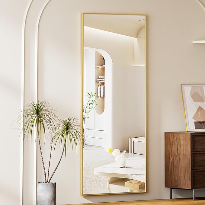 Koonmi 64"x21" Floor Mirror Full Length, Bedroom Floor Body Mirror with Stand, Large Gold Mirror, Leaning, Standing or Hanging Horizontally/Vertically