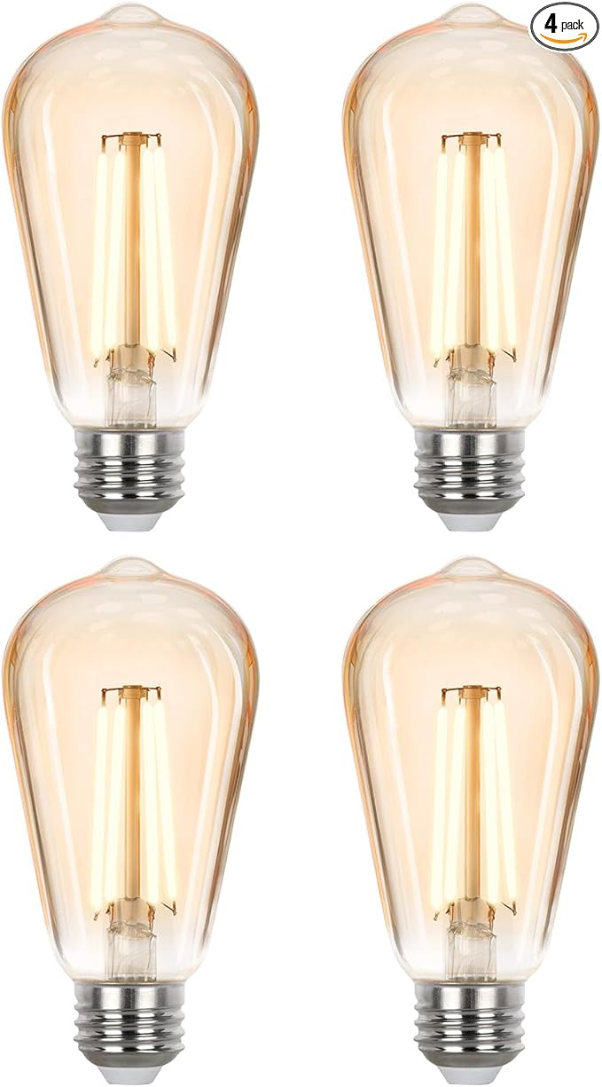 Sigalux Vintage LED Edison Bulbs 40 watt Equivalent, Dimmable E26 Light Bulb 2700K Soft Warm White, Amber Glass ST58 Vintage Bulb, 90+CRI, 4.5W 400LM, E26 Base, 4 Pack