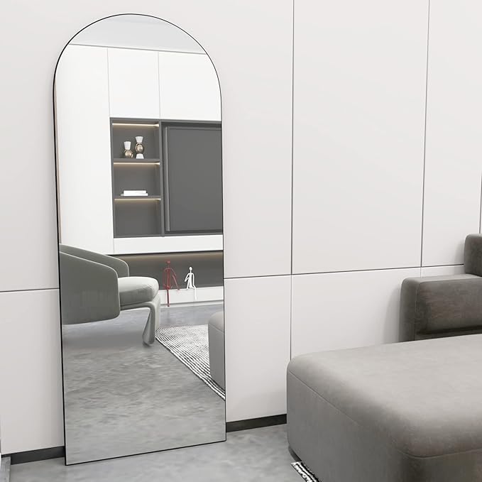Arch Full Length Mirror - 65"x24" Arched Floor Mirror with Stand - Large Wall Mirror - Black - Standing, Hanging or Leaning Against Wall - Bedroom, Entry, Living Room