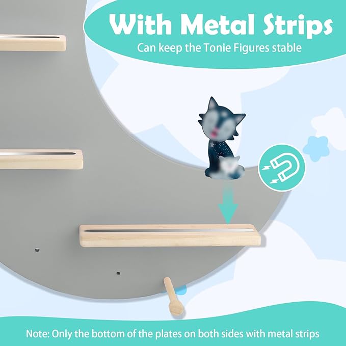 for Toniebox Starter Tonie Shelf Wall Mounted Set,Tonies Figures Tonies Storage,Magnetic Wooden Floating Shelves Compatible with Tonie box Player Character for Children Room (grey-without box shelf)