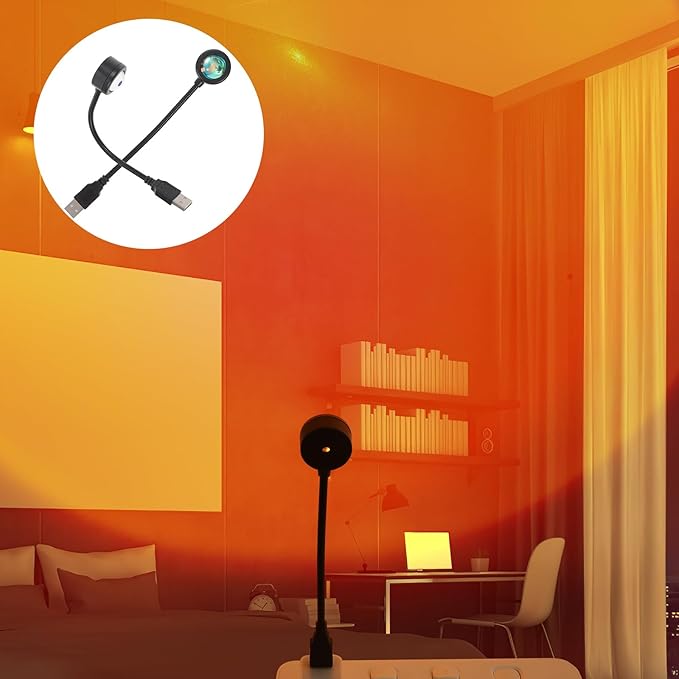 Alipis USB Sunset Projection Lamp 2 Pack - Portable Night Light for Bedroom Living Room Party Mood Lighting with High Brightness Led and Transparent Lens