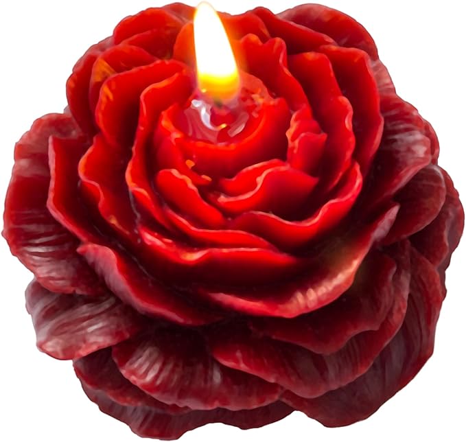 Burgundy Peony Flower Shape Candles for Women Friends Colleague Classmates Gift, 3 Inch Pastel Aesthetic Scented Candle