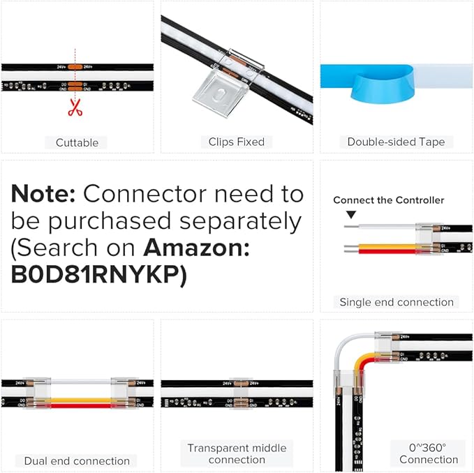 BTF-LIGHTING FCOB WS2811 IC RGB COB LED Strip 16.4FT DC12V 630LED/m Flexible High Density Uniform Chasing Color Light 14IC/m 10mm Width Black PCB for Home Indoor Decor(No Adapter or Controller)