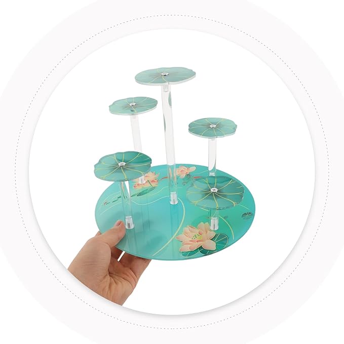 Milisten Acrylic Multi-layer Display Riser Stand with Lotus round Base, Perfume Organizer Shelf and Dessert Display Rack for Cupcakes, Makeup, Collectibles, Home Décor