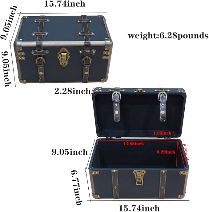 Storage Box, Vintage Wooden Decorative Box with Flip Top, 15.74x9.05x9.05 inches, Brown, for Storage and Home Decoration