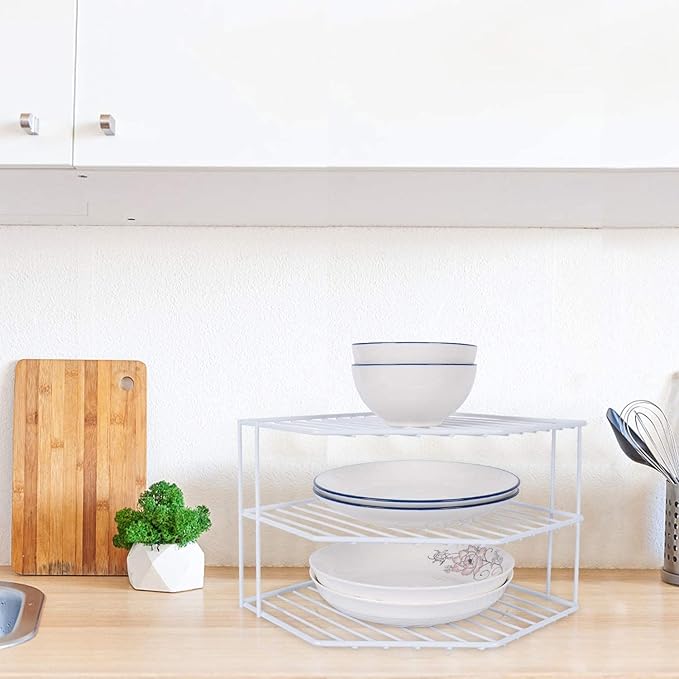 AKAZA 3-Tier Corner Shelf Counter and Cabinet Organizer - Cabinet Storage Shelf Rack, Shelves，Kitchen Counter and Cabinet Shelf, Bathroom Cupboard (White)