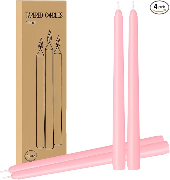 LYOBATH 4 Pack Pink Taper Candles - Taper Candles 10 Inch Dripless, Smokeless & Unscented - 8 Hours Long Burning - Ideal for Weddings, Dinner Parties, and Home Decor