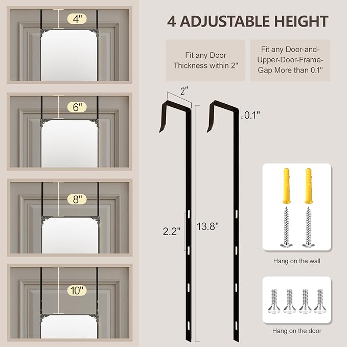 50"x16" Door Mirror, Rectangle Full Length Mirror, Over the Door Mirrors Full Length, Hanging Mirrors for Bedroom, Bathroom, Black