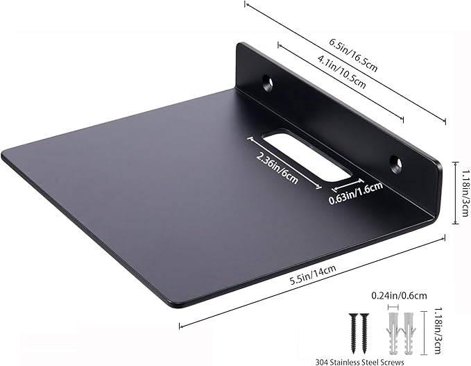 Small Wall Shelf,3.0mm Aluminum Alloy Small Floating Shelf,for Bathroom, Bedroom, Living Room, Kitchen,Office(6.5 Inch Black)