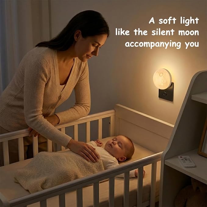Moon Night Light Plug in Wall, Dimmable LED Lunar Lamp with 3 Color Lighting & Timer, Decorative Wall Night Light for Kids Adults Bedroom Bathroom Hallway Home Decor