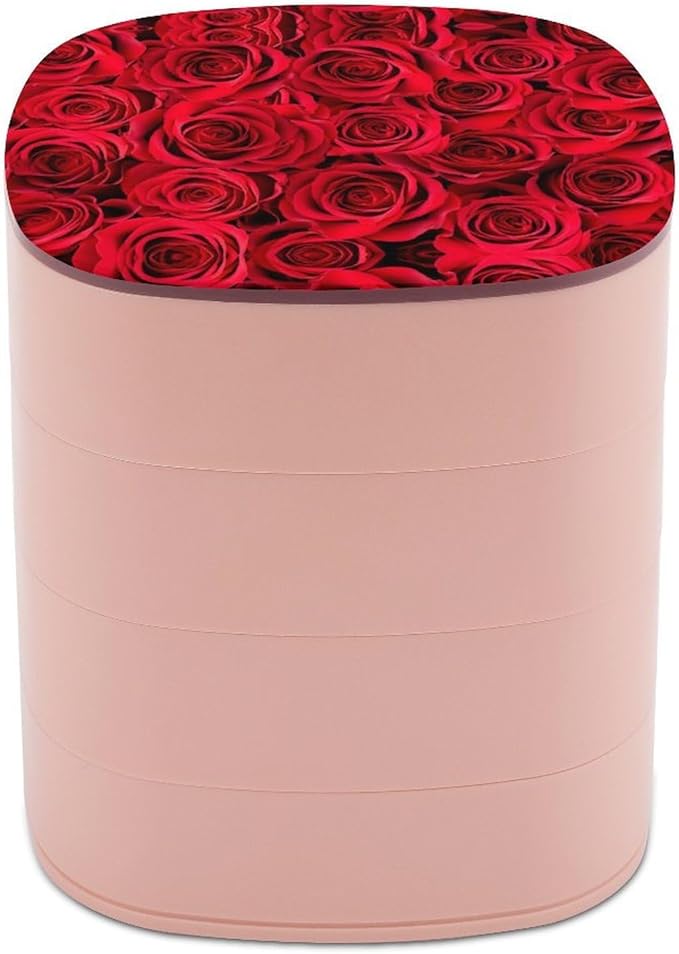 Valentineheader4-Layer Rotating Jewelry Organizer Box, 360° Rotatable ABS Storage for Rings, Earrings, Necklaces, Watches, Makeup Tools with Mirror, Compact & Portable Gift for Women