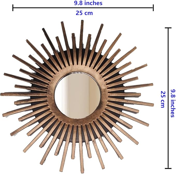 Retor OLD Gold Mirrors for Wall Pack of 3. Round. More Contemporary Sense.Rays of Light and Annual Ring Shape.Glass Decorative Wall Mirrors for Decor Home Decor.Plastic Frames.Old Sun Gold Color.
