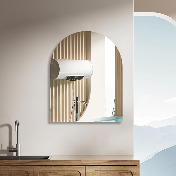 16 x 12 Inch Arched Mirrors for Wall Decor Bathroom Mirror Self Adhesive Glass Mirror Tiles High Clear Frameless Wall Mirrors for Decor Living Room,Entrance, Bedroom