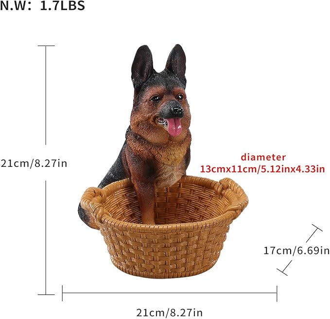 Dog Resin Storage Basket, Desktop Organizer for Remote & Keys, Cute Home Decor Tray, Ideal present for Pet Lovers.(German Shepherd)