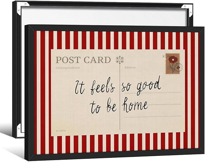 Red Vintage Postcard Poster It Feels So Good To Be Home Quote Wall Art Mid Century Modern Striped Canvas Prints for Living Room Bedroom Wall Decor 08x10 inch Aluminum Framed