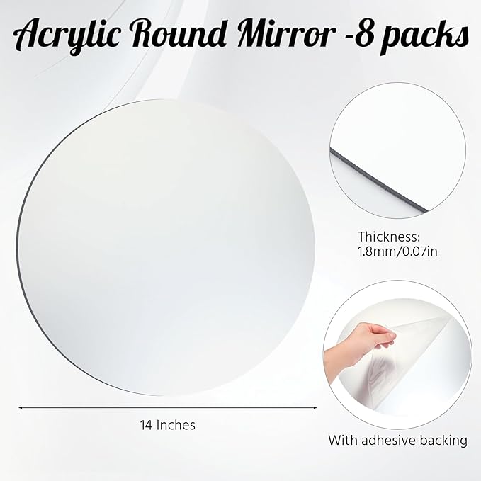 Amyhill 8 Pcs Round Mirrors for Centerpieces Table Decorations Acrylic Circle Mirrors Tray Candle Plates for Wedding Baby Shower Birthday Party Bulk Supplies(14 Inch)