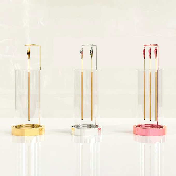 Incense Holder Ash Catcher - Upside Down Glass Incense Holder for Sticks, Reverse Inverted Anti Ash No Mess Insence-Stick Holder, Modern Metal Decorative Vertical Incense Burner, Rose Gold
