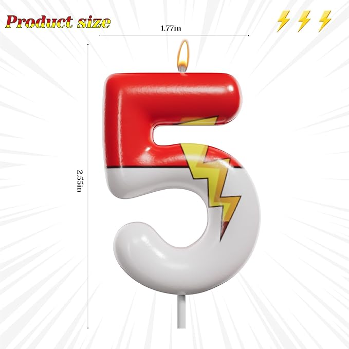 Red and White Birthday Number Candle Cartoon Style Cake Topper for Kids, Cute Decorative Numeral for Animated Theme Party & Anniversary Celebration (Pink Dot, 5)