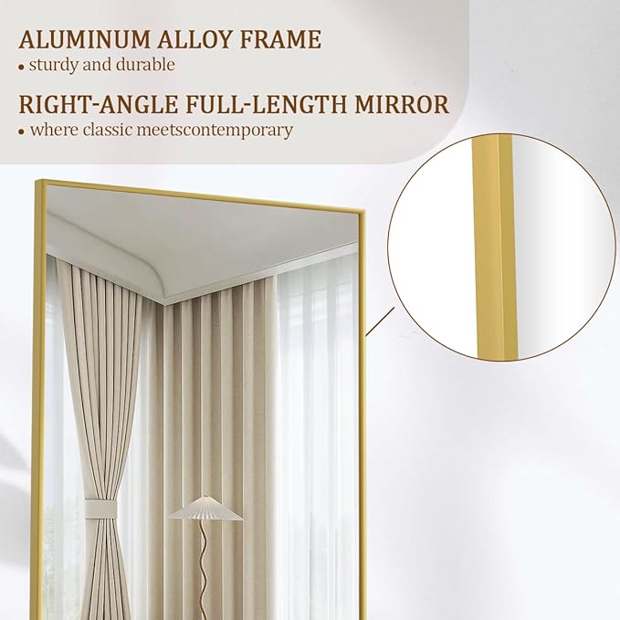 Koonmi 64"x21" Floor Mirror Full Length, Bedroom Floor Body Mirror with Stand, Large Gold Mirror, Leaning, Standing or Hanging Horizontally/Vertically