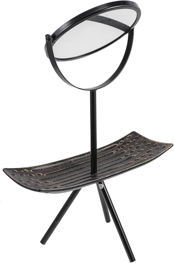 Rotating Makeup Vanity Mirror with Jewelry Organizer Tray, Black Rectangular Desktop Mirror for ’ Bedroom Dressing Table