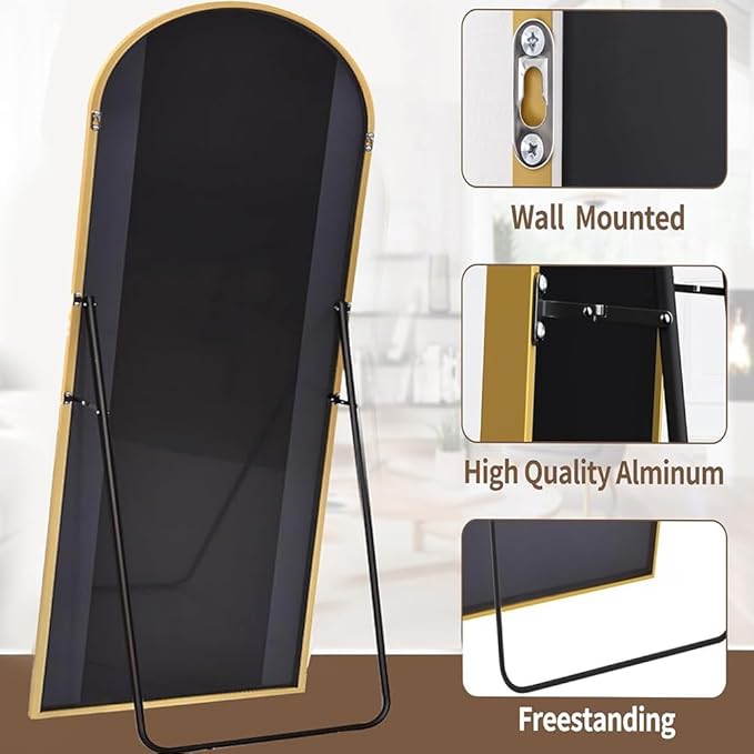 Prywot Full Length Mirror, Oversized 81"x41" Arched-Top Floor Mirror, Free Standing Mirrors, Modern Full Body Mirrors with Aluminum Alloy Frame for Bedroom,Living Room, Gold