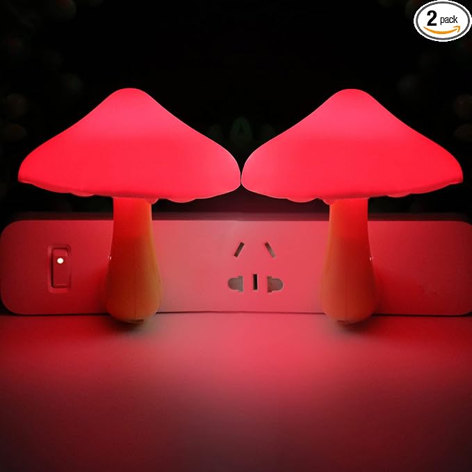 AUSAYE 2 Pcs LED Night Light Plug in Nightlight Wall Lamp, Mushroom Night Light Mini Magic Night Lights for Adults Kids Bedroom, Bathroom,Toilet,Stairs,Kitchen,Hallway Red Led Light
