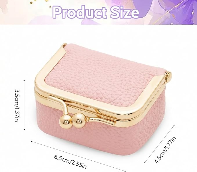 Genuine Leather Mini Jewelry Box Portable Vintage-Inspired Leather Small Coin Purse Jewelry Organizer Case Mini Travel Ring Box with Kiss Lock for Women Earring Ring Necklace