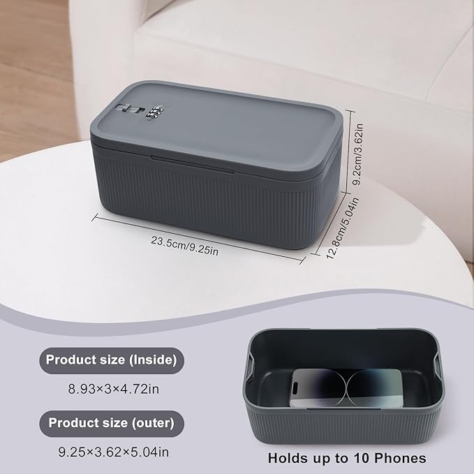 Lockable Storage Box, Small Lock Box with Combination Code for Phone/Medicine Safe/Food Home/Refrigerator/Office/Personal Items/Travel/Gift,9.25 x 5.04 x 3.62’’