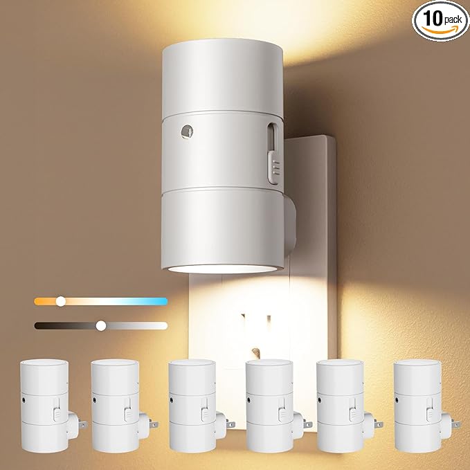 VOLISUN Night Lights Plug into Wall, Dimmable LED Nightlight with Dusk to Dawn Light Sensor, 0-100LM Adjustable Brightness, 3 Color Temperatures, Compact Size, 6 Pack for Hallway, Bathroom White