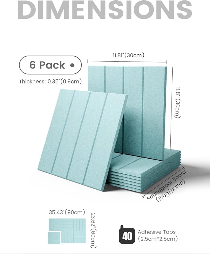 Large Felt Bulletin Board 36"x24" Cork Board Alternative - 6 Pack with 40 Safe Removable Adhesive Tabs, Cork Boards for Walls for Home Office Classroom Pin Board-Teal Blue